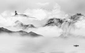 客厅 山水背景墙画 tif分层