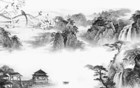 花鸟 山水背景墙画 tif分层