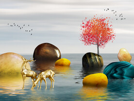 装饰画 晶瓷画 麋鹿 石头