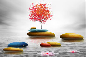 装饰画 晶瓷画 荷花 石头