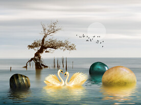 装饰画 晶瓷画 天鹅 石头