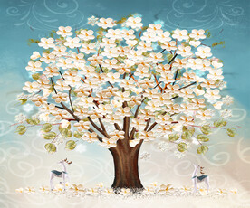 装饰画 晶瓷画 杏花 麋鹿