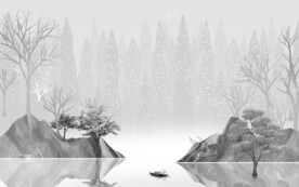 新中式灰山水画 tif文件分层