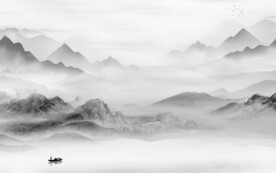 水墨客厅灰山水画 tif分层