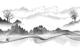 中式 客厅灰山水画 tif分层