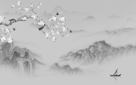 新品山水画灰色画 TIF分层