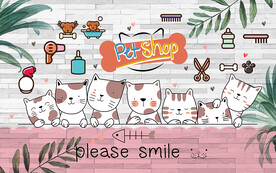 北欧树叶猫咪宠物店背景墙