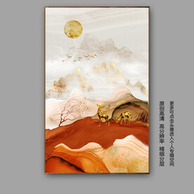 现代北欧抽象线条麋鹿玄关装饰画