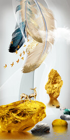 石来运转麋鹿山水玄关装饰画