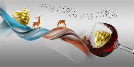 装饰画 晶瓷画 红酒杯 麋鹿