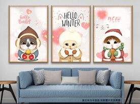 可爱雪地猫咪萌宠无框画