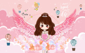 可爱卡通公主翅膀儿童房背景墙