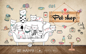可爱沙发猫咪宠物店背景墙