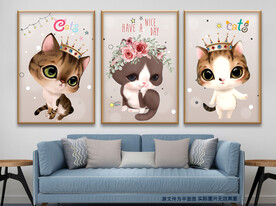 可爱猫咪大眼萌宠星星无框画