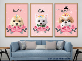 可爱卡通狗狗花朵无框画