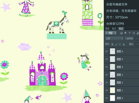 儿童房卡通木马城堡女孩背景壁画