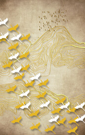 装饰画 金色线条 抽象画 飞鸟