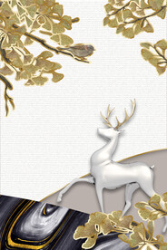 装饰画 金色叶子 麋鹿