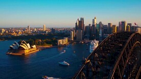 航拍跨海大桥码头城市建筑群