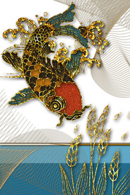 装饰画 抽象画 线条 鱼 小麦