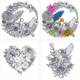 AI花鸟白描线稿