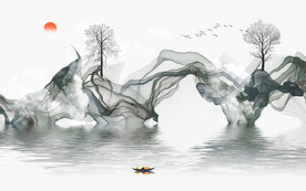 现代新中式抽象水墨烟雾山水背景