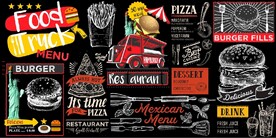 欧美风黑板汉堡西式快餐背景墙