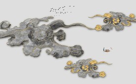 新中式金色水墨祥云电视背景墙