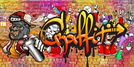 欧美风头涂鸦餐饮酒吧背景墙壁画