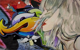 欧美风街头美女涂鸦酒吧餐饮壁画