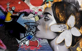 欧美风街头美女涂鸦酒吧餐饮壁画