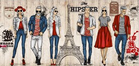 欧美风时尚帅哥服装店背景墙