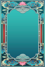 国潮立体花纹金边祥云海报模板