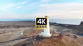 短视频素材航拍海边白色灯塔