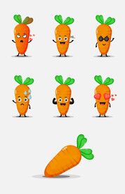 可爱卡通胡萝卜表情包套图矢量