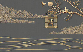 装饰画 抽象线条 鸟笼 新中式