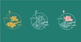 荷花荷叶圆形矢量图