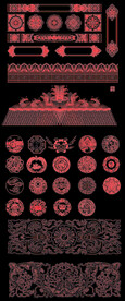  中式古典图案CAD雕花图