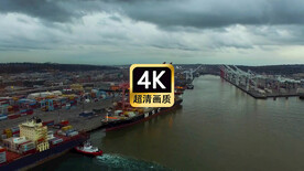 短视频素材航拍码头集装箱货轮