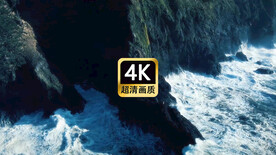 短视频素材航拍海浪冲击礁石