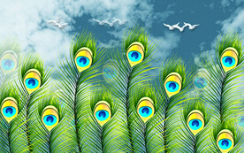 清新孔雀羽毛背景墙