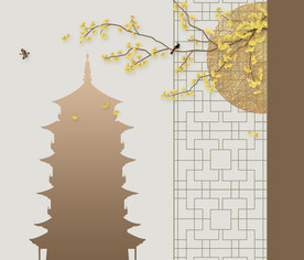 中式金箔屏风银杏背景墙