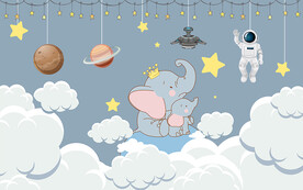 现代简约卡通太空儿童房背景墙