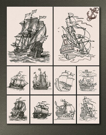 矢量手绘古典帆船系列