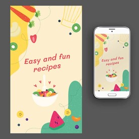 简餐素食面条矢量卡通手绘海报