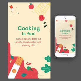 素食面条蔬菜卡通矢量手绘海报