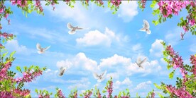 蓝天白云鲜花鸽子
