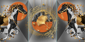 北欧风金色骏马锦鲤装饰无框画