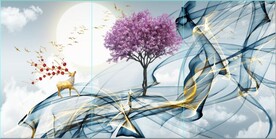 新中式抽象麋鹿森林装饰无框画