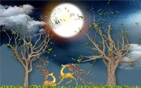 北欧风金色森林麋鹿电视背景墙